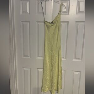 Light lime green, one shoulder maxi dress